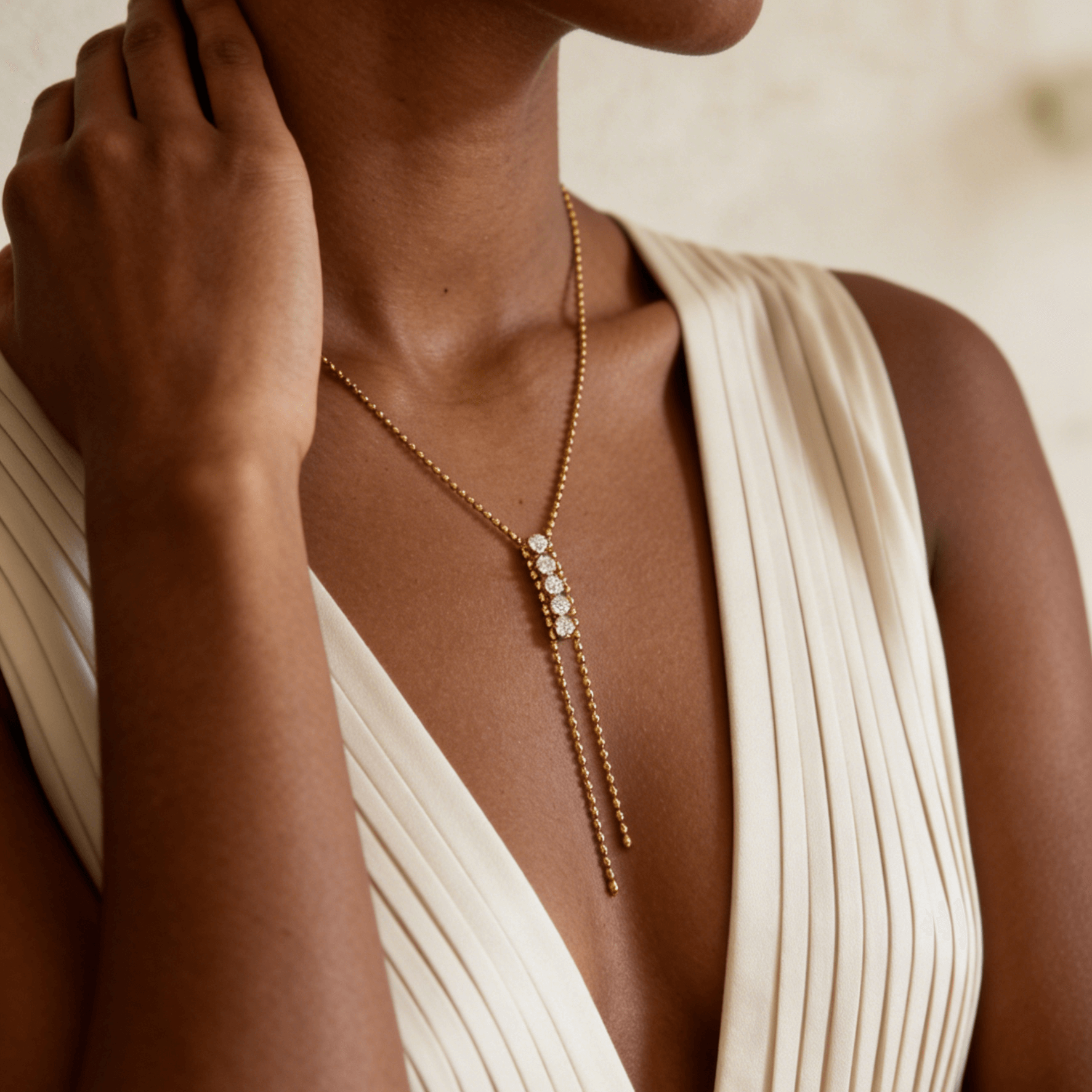 Meideya Crystal Lariat Necklace, waterproof 18k gold-plated stainless steel