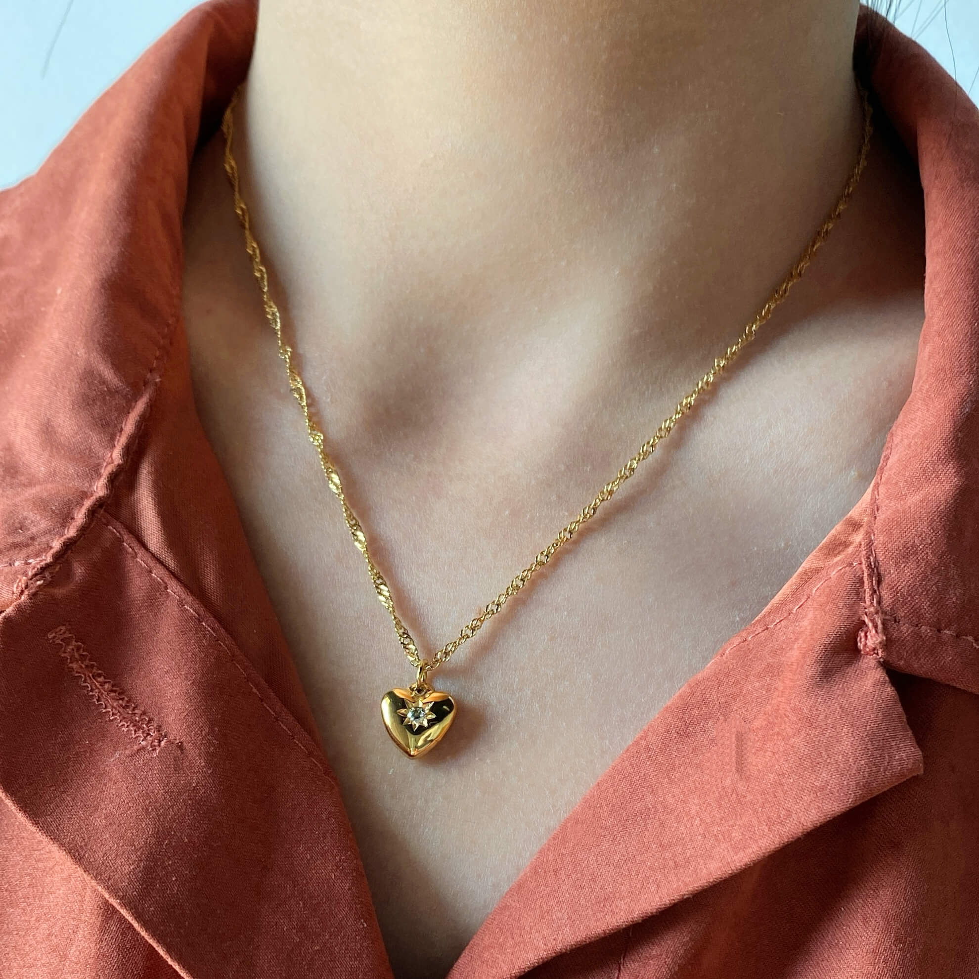 Meideya Encrust Heart Necklace, waterproof 18k gold-plated stainless steel