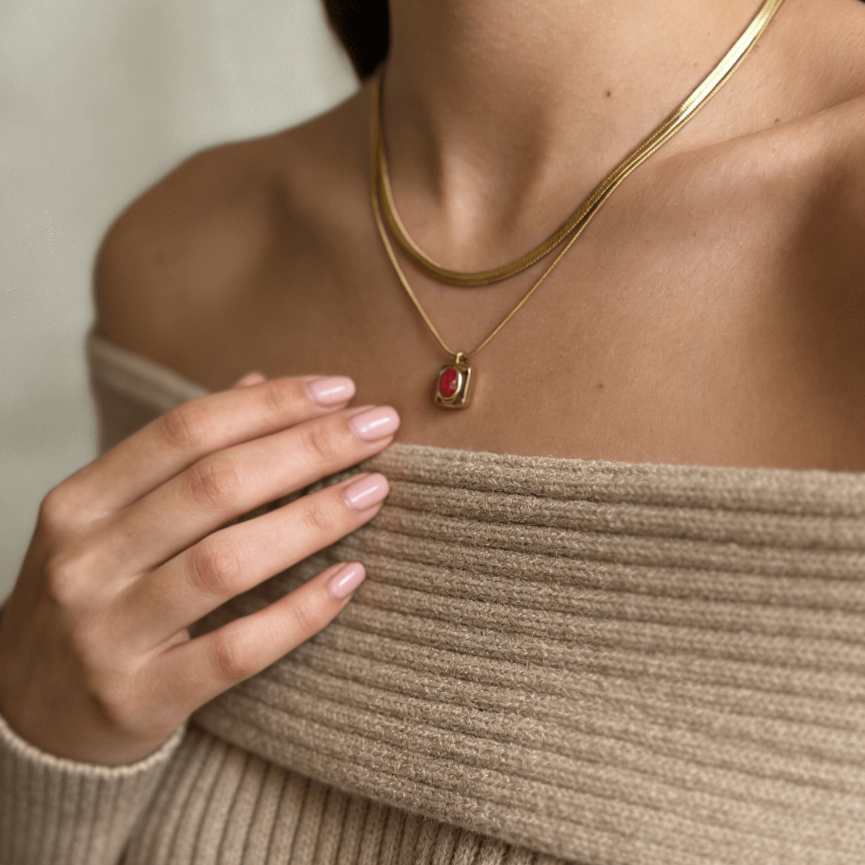 Meideya Eve Layered Necklace, waterproof 18k gold-plated stainless steel