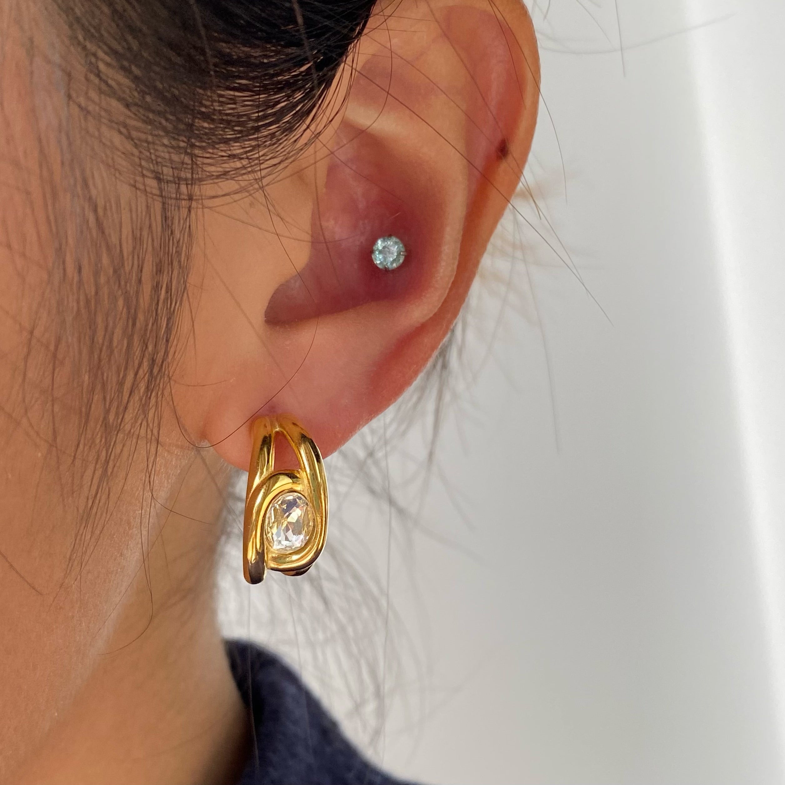 Meideya Aura CZ Huggie Earrings, waterproof 18k gold-plated stainless steel