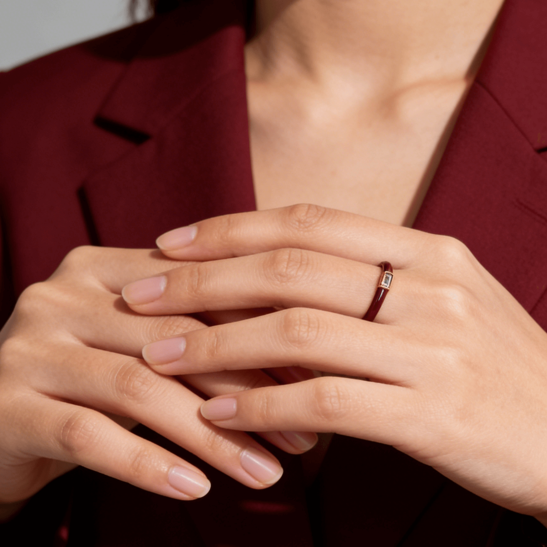 Meideya Red Enamel Stacking Ring, waterproof 18k gold-plated