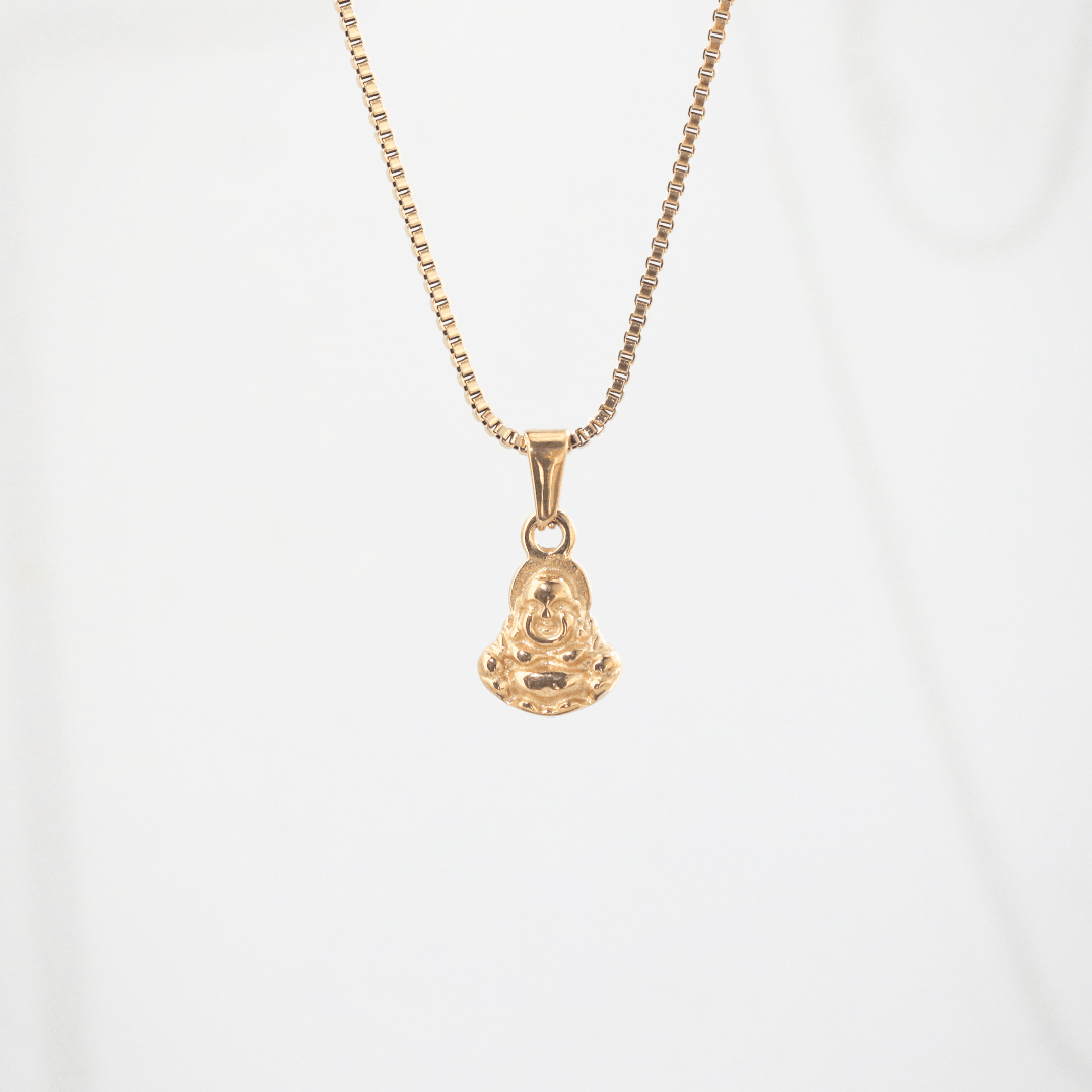 Gold Laughing Buddha Pendant Necklace, waterproof 18k gold-plated stainless steel