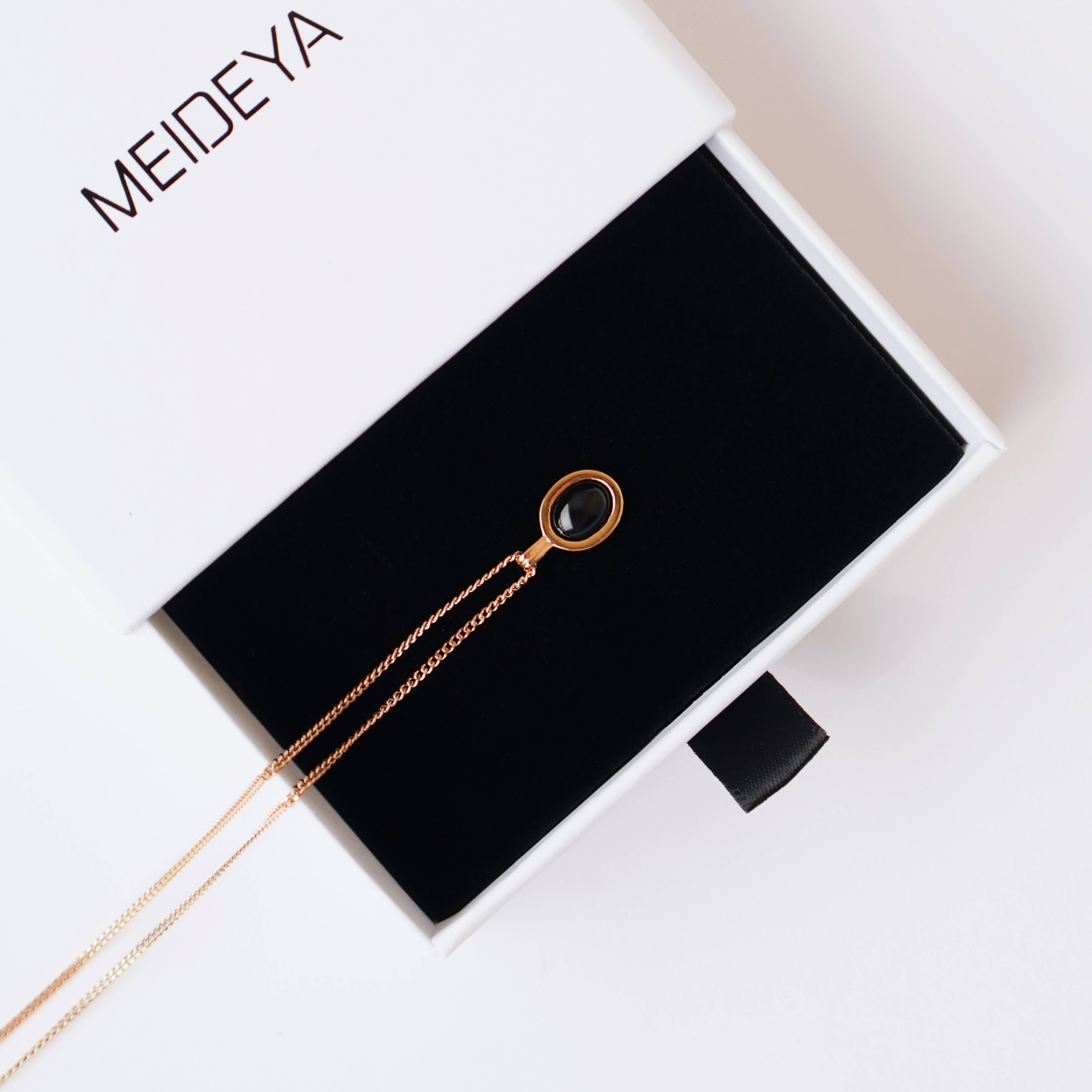 Meideya Tiny Black Onyx Necklace, waterproof 18k gold-plated stainless steel