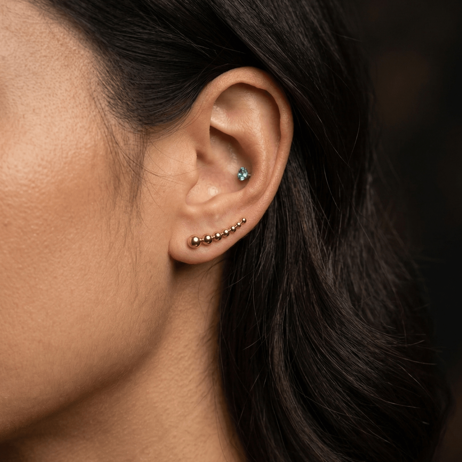 Meideya Beaded Ear Climber, waterproof 18k gold-plated stainless steel