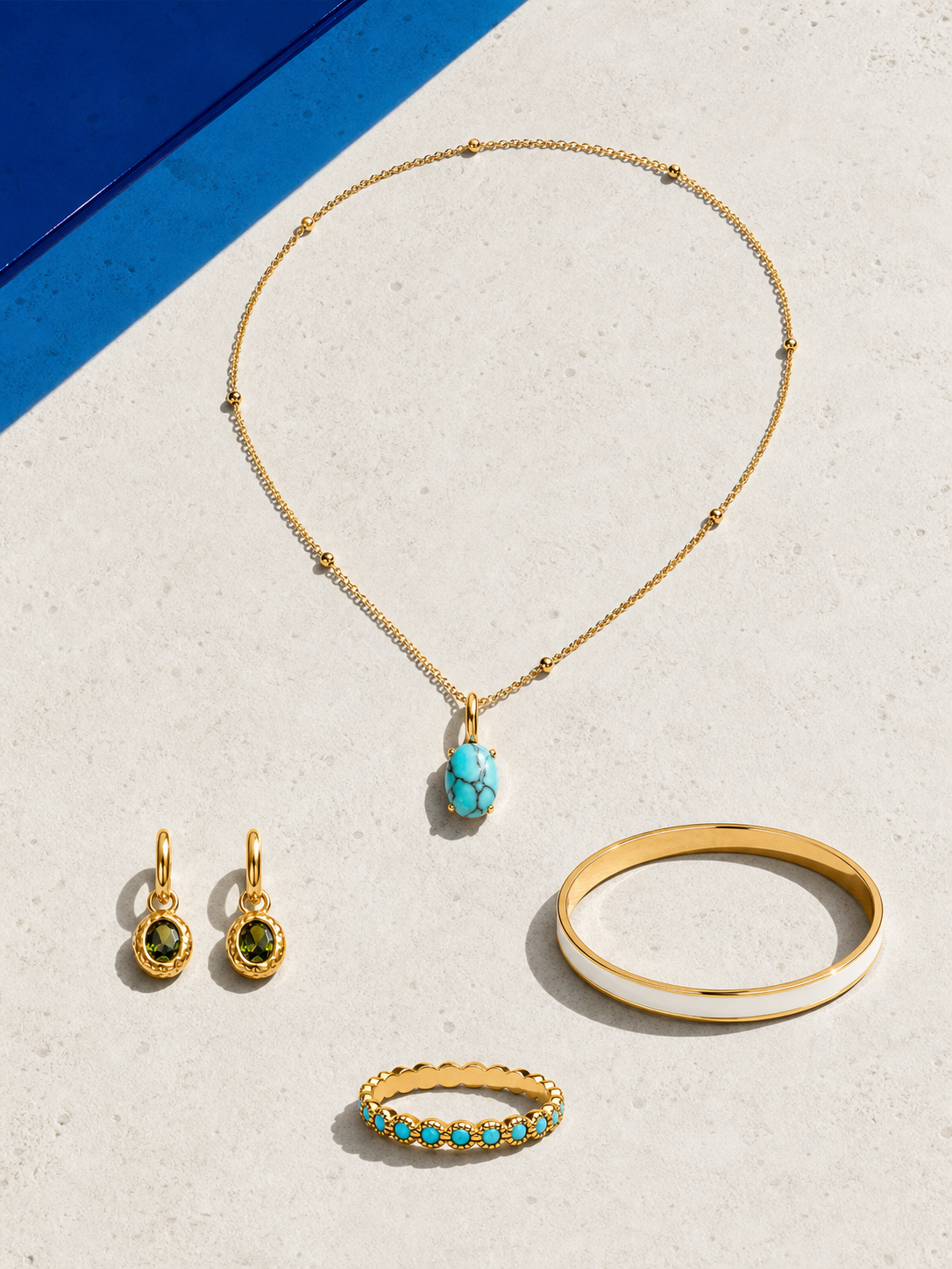 Blue Meridian jewelry set — flat lay