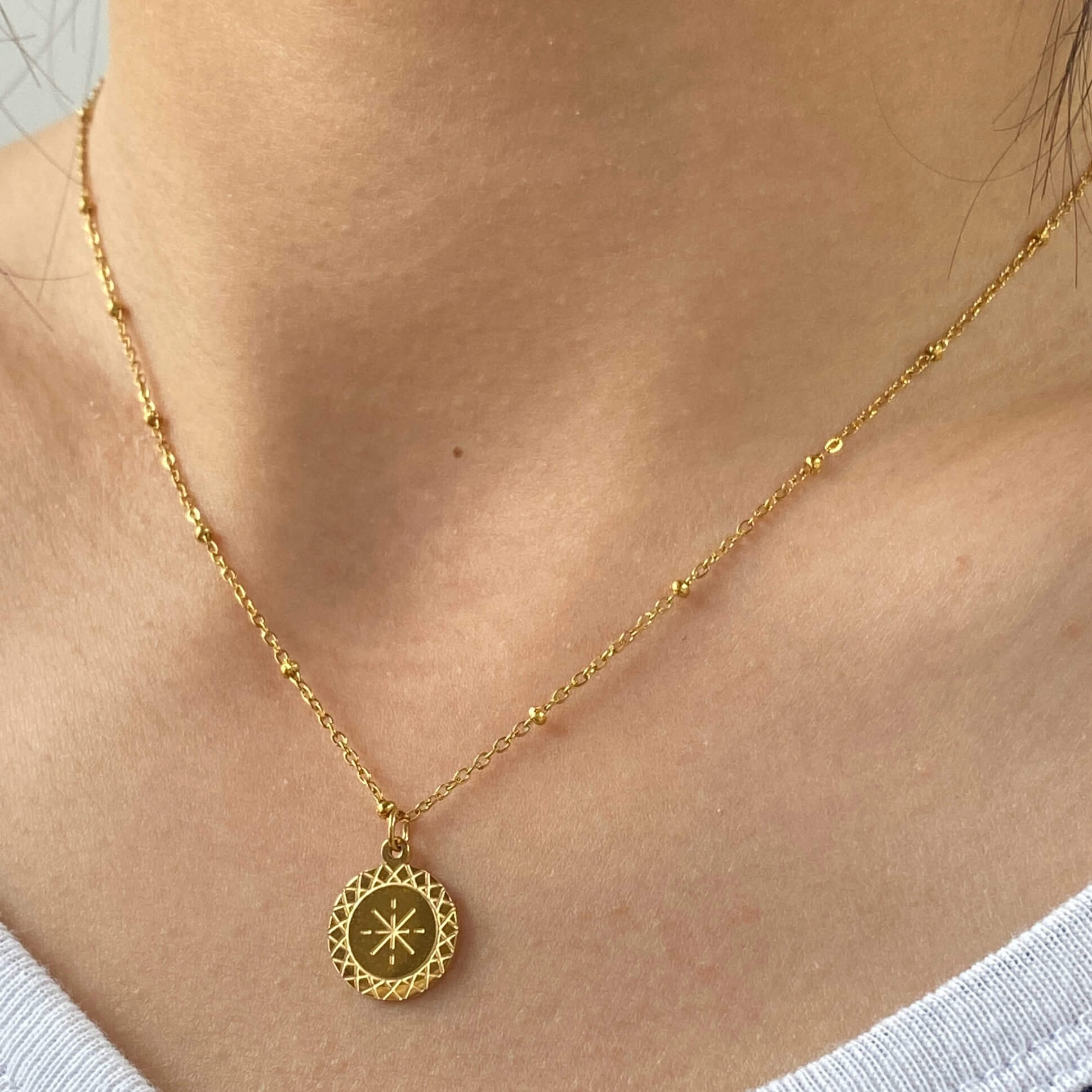 Meideya Waterproof Gold Coin Pendant Necklace, 18k gold-plated stainless steel
