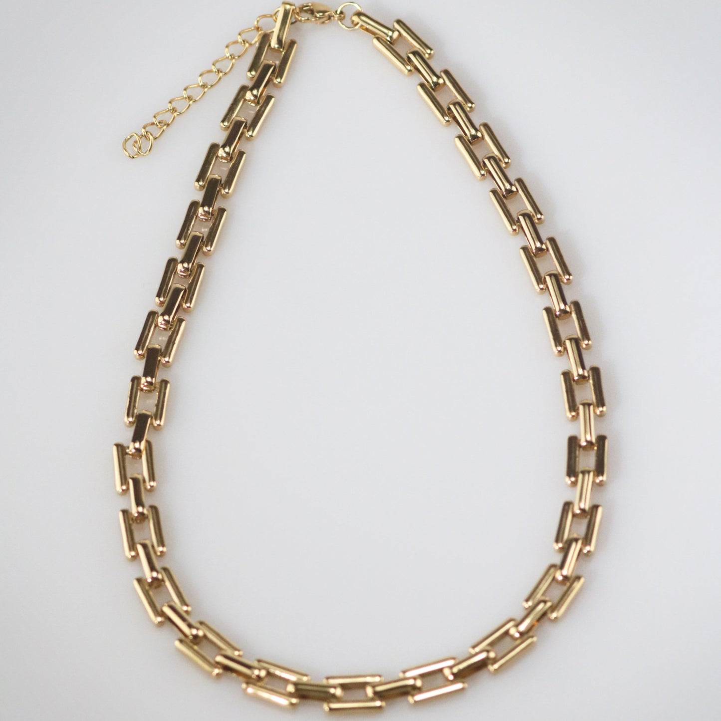 Waterproof 18k Gold Plated Square Chainlink Necklace, 18k gold-plated stainless steel