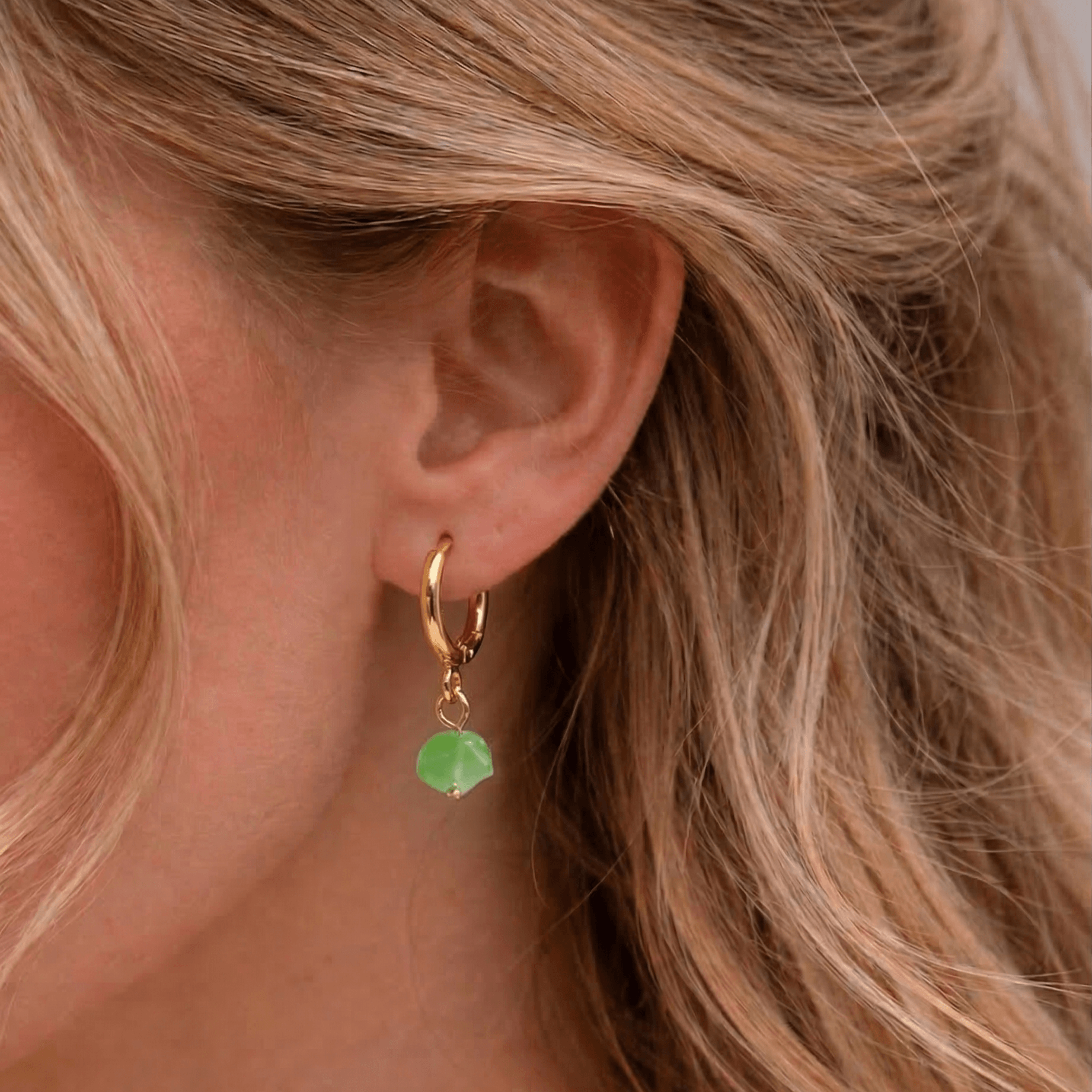 Meideya Green Agate Hoop Earrings, waterproof 18k gold-plated stainless steel