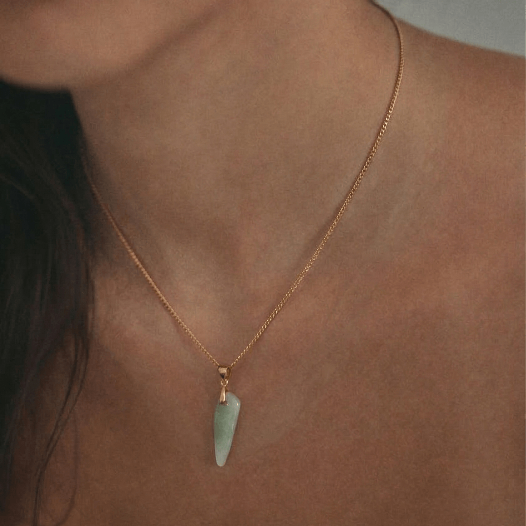 Meideya Green Jade Spike Necklace, waterproof 18k gold-plated stainless steel