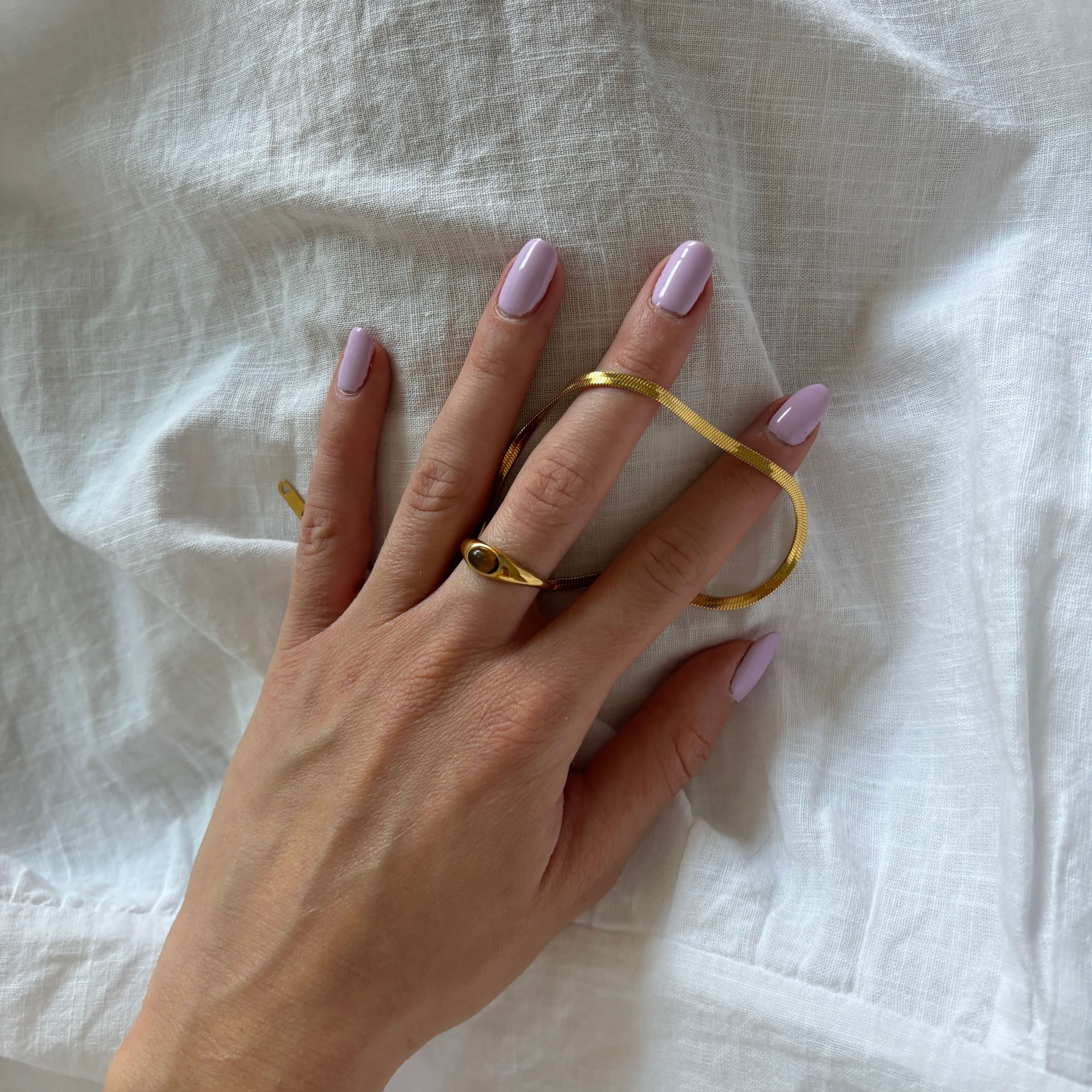kori ring- tiger's eye ring in stainless steel, dainty waterproof ring for daily wear