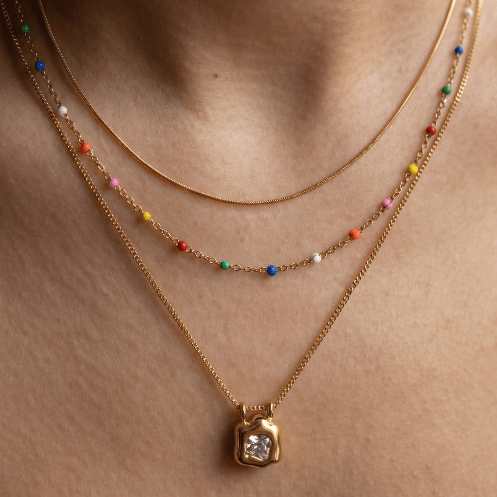 Meideya Rainbow Chain Necklace, waterproof 18k gold-plated stainless steel