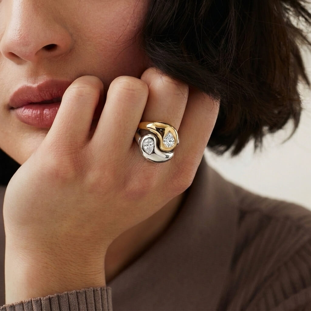 Two-Tone Pear Ring