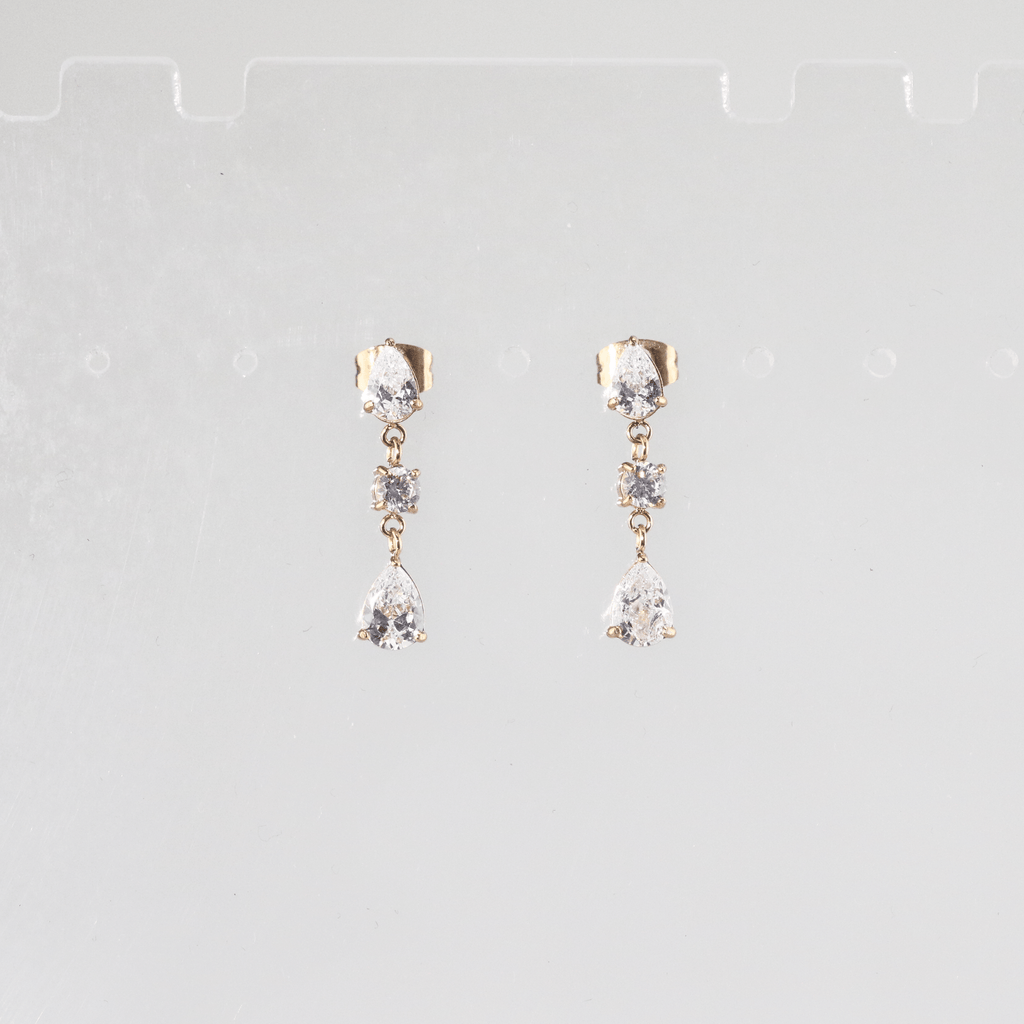 Triple CZ Drop Earrings – Waterproof 18k Gold Plated