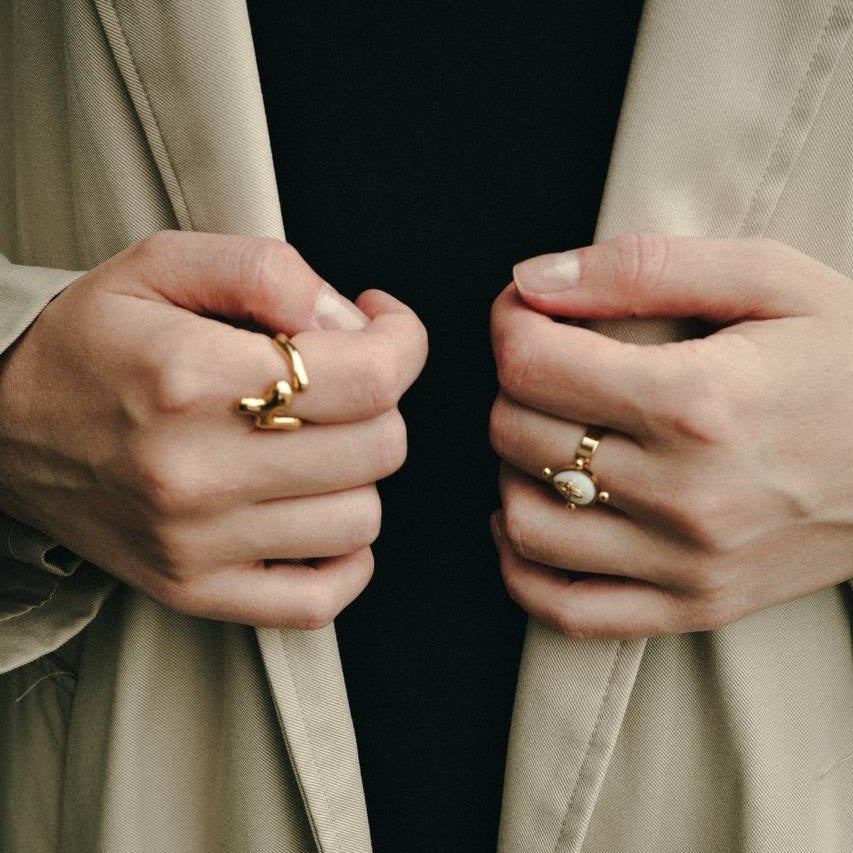 Waterproof Gold Plated Stainless Steel Sculpted Ring, 18k gold-plated stainless steel