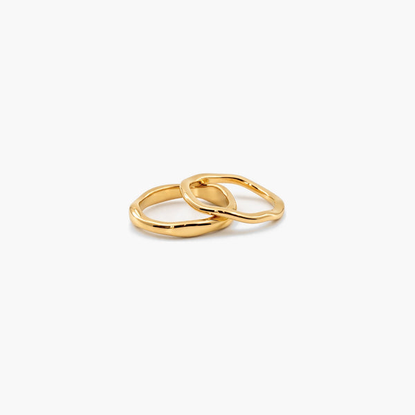 18k Gold Plated Stainless Steel Band Ring Set - Hypoallergenic