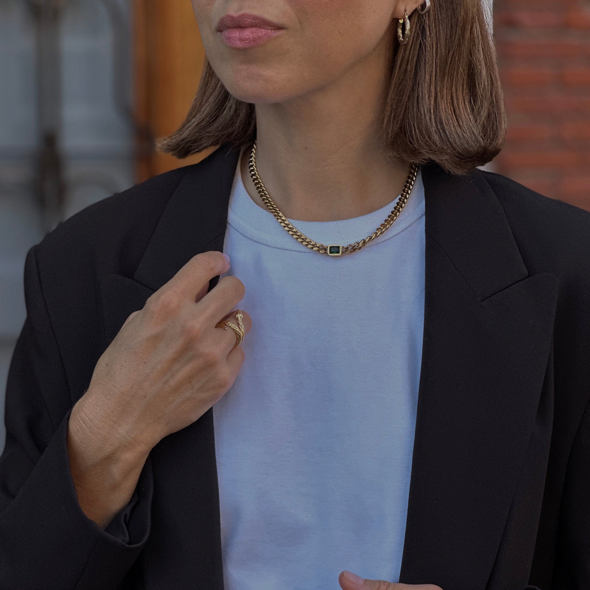 Emerald Gem Curb Chain Necklace