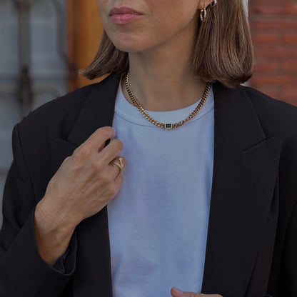 Emerald Gem Curb Chain Necklace