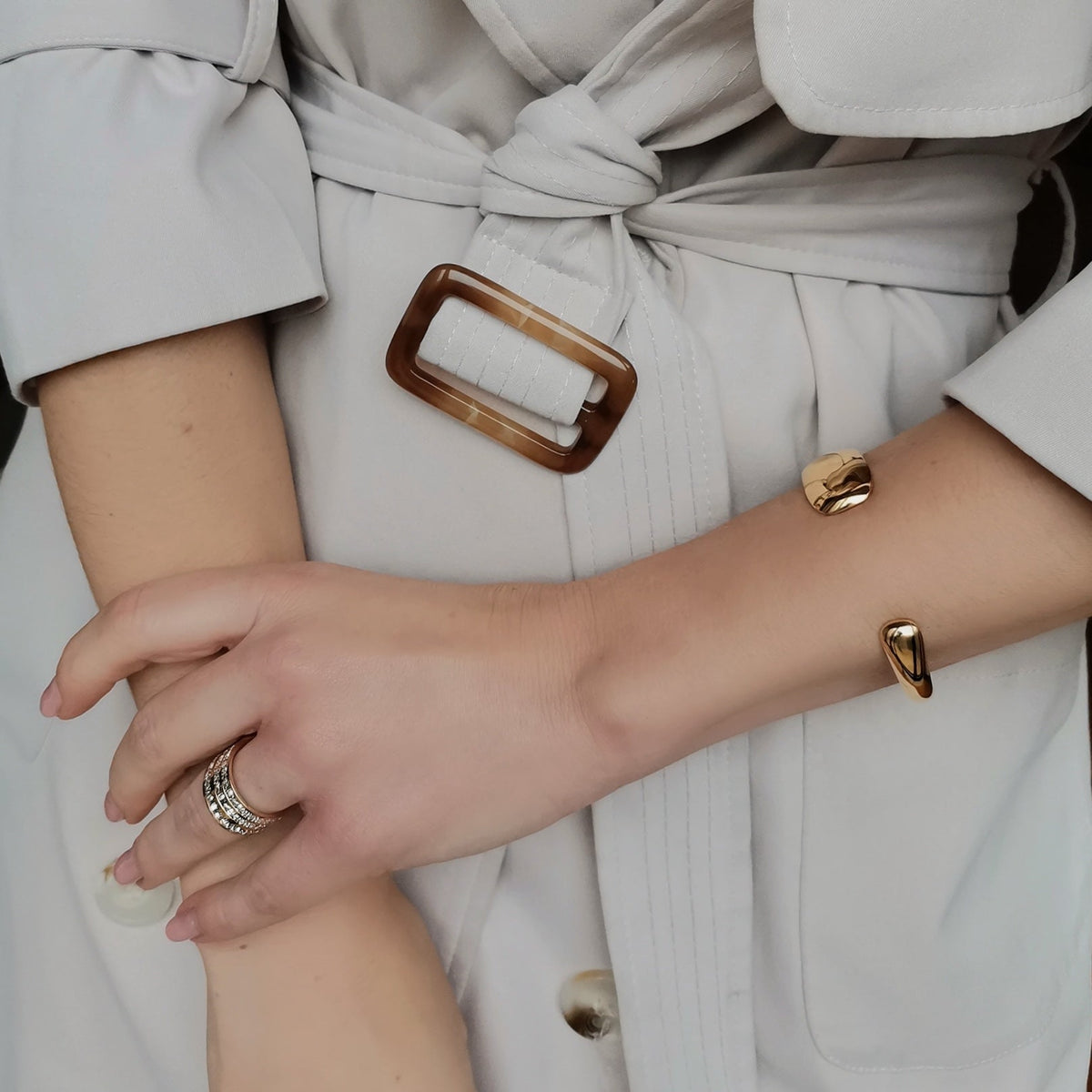 Waterproof Gold Cuff Bracelet, 18k gold-plated stainless steel