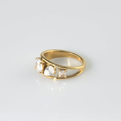 Mixed Cut Three Stone Ring - Open Gold Band