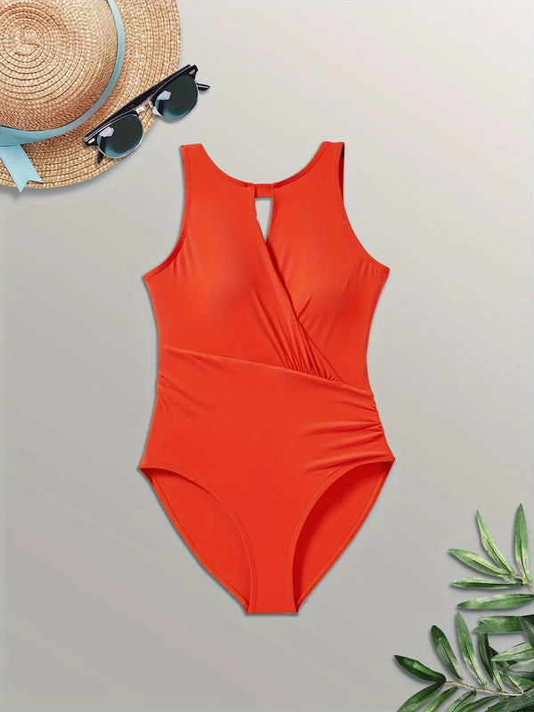 Stunning Red One-Piece Swimsuit at the Beach