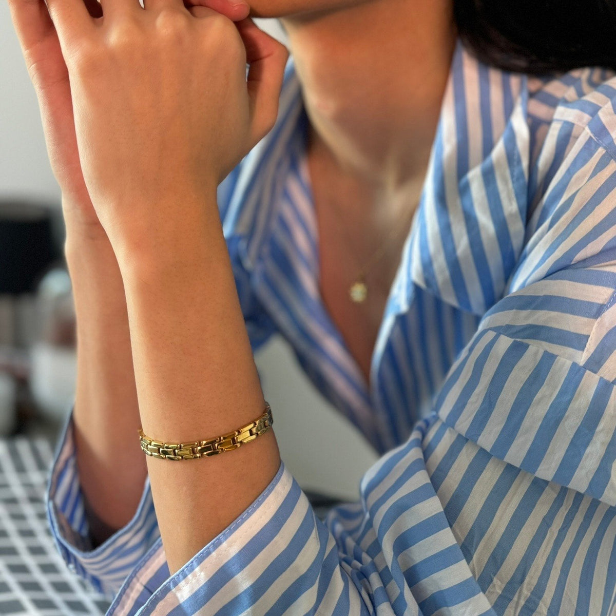 Aleah Watch Band Bracelet in 18k Gold Plated Stainless Steel, waterproof 18k gold-plated stainless steel