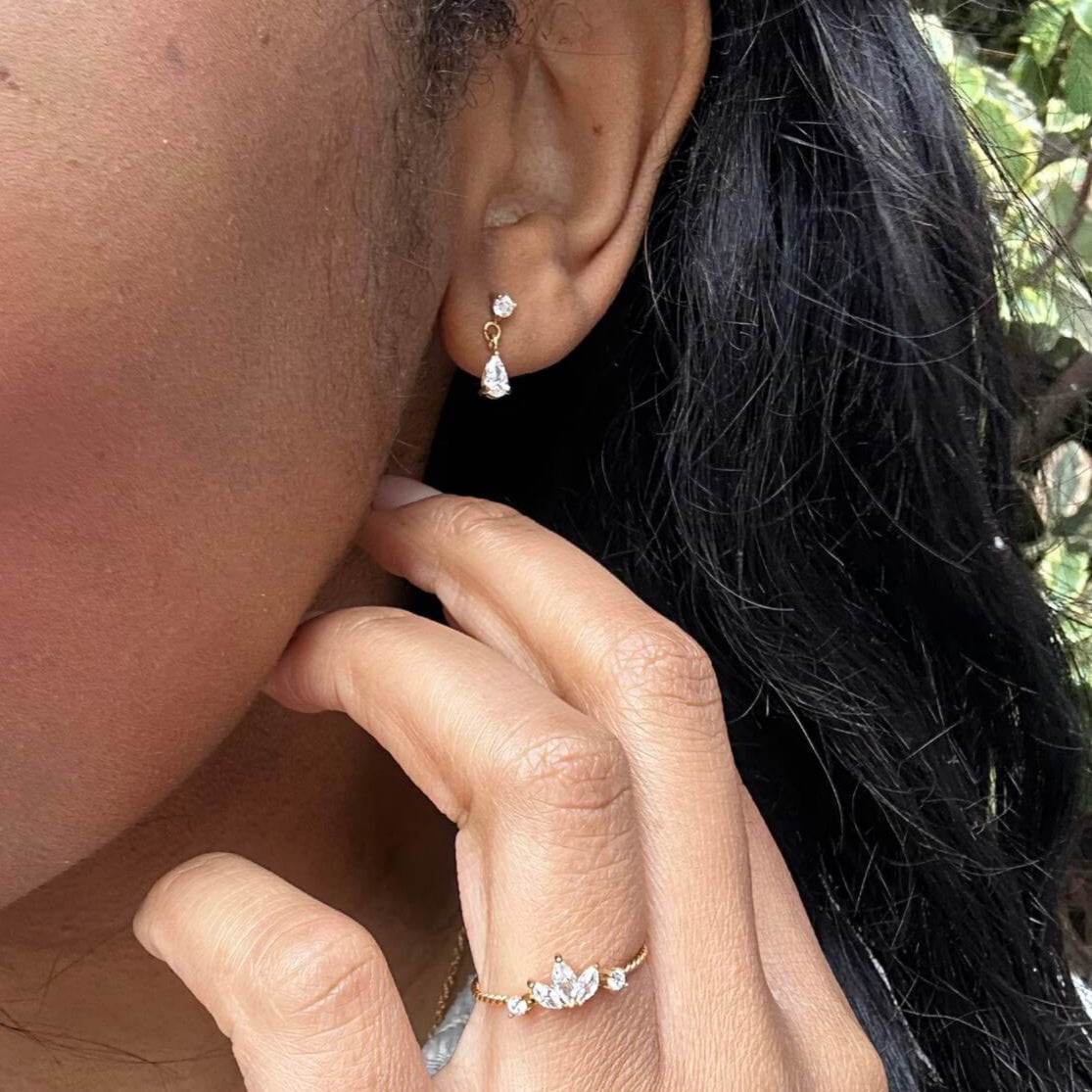 Afton Teardrop CZ Earrings, waterproof 18k gold-plated stainless steel