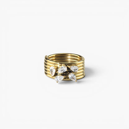 Pear Cluster Ring — 18k Gold Plated Stacked Band