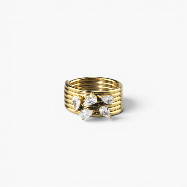 Pear Cluster Ring — 18k Gold Plated Stacked Band