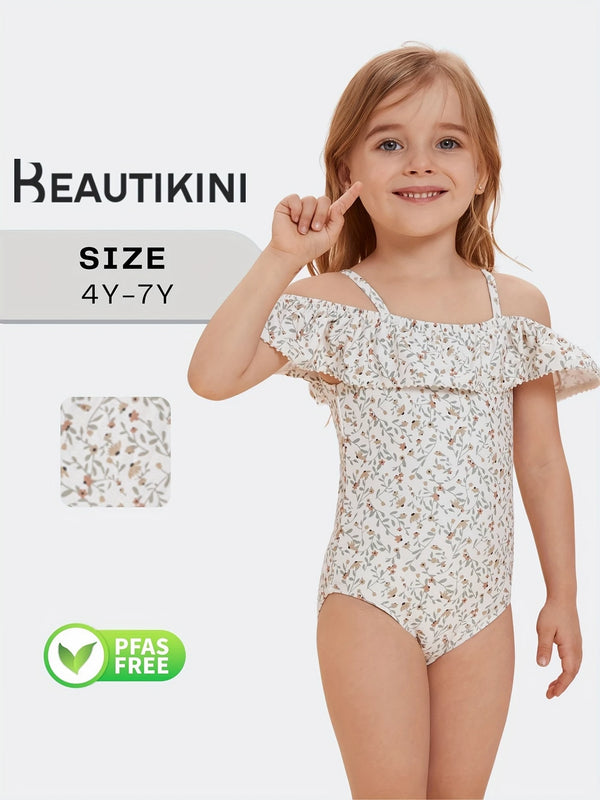 Charming Floral Off-Shoulder Kids' Swimsuit