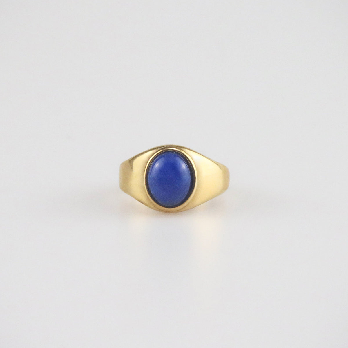 Waterproof Tarnish-Free Oval Lapis Ring, 18k gold-plated stainless steel