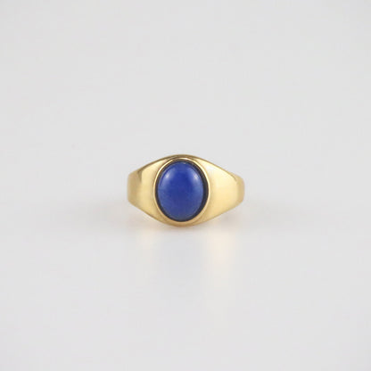 Waterproof Tarnish-Free Oval Lapis Ring, 18k gold-plated stainless steel