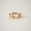 Pearl Crown Ring + Arch Band Ring Set - Adjustable Gold