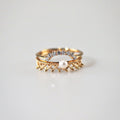 Pearl Crown Ring + Arch Band Ring Set - Adjustable Gold