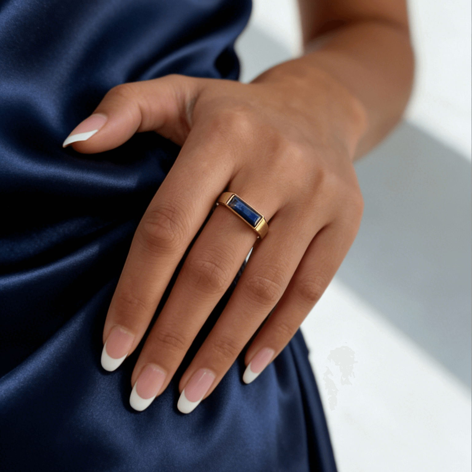 Bar Lapis Lazuli Ring, waterproof 18k gold-plated stainless steel