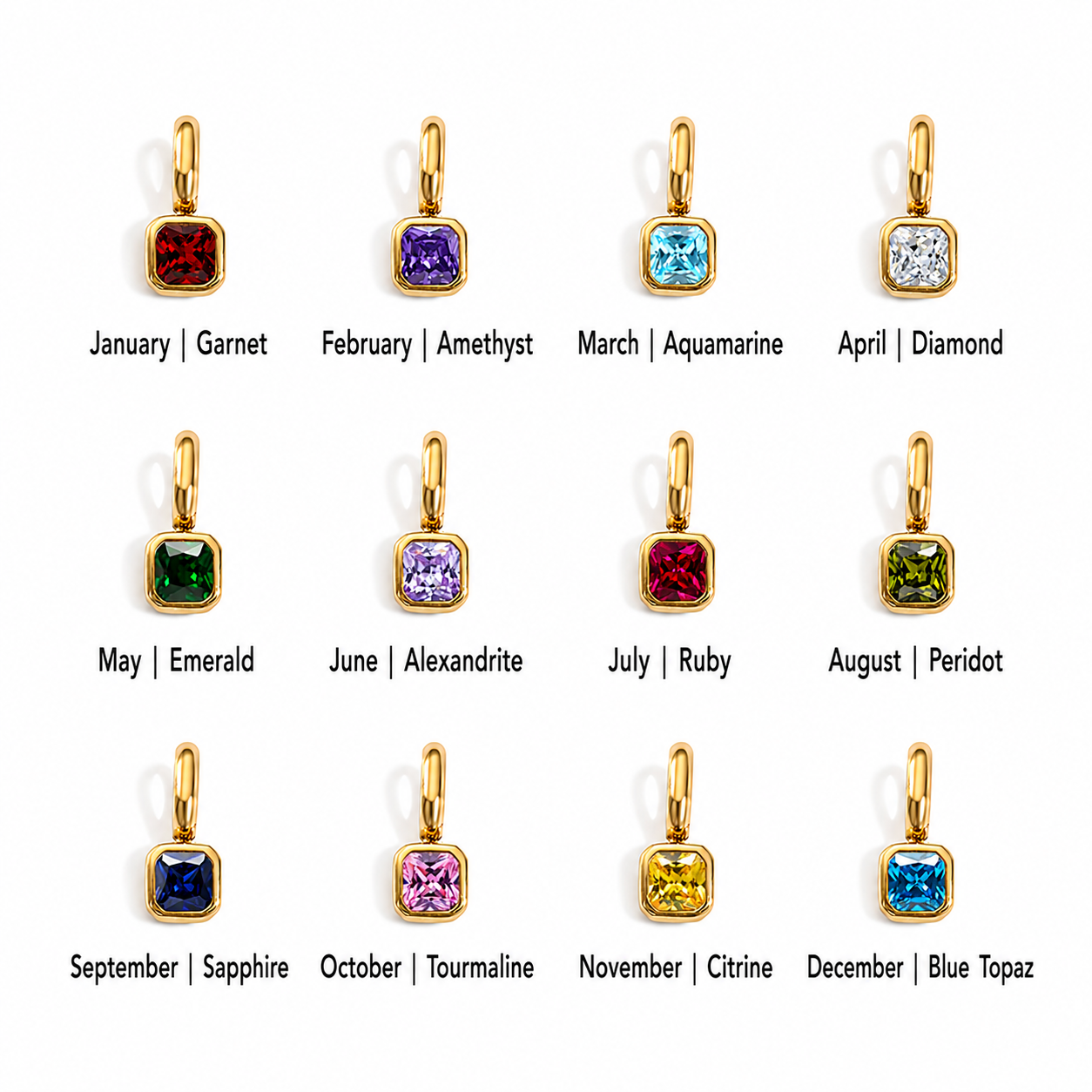 Meideya Initial and Birthstone Necklace — 14K Gold Plated