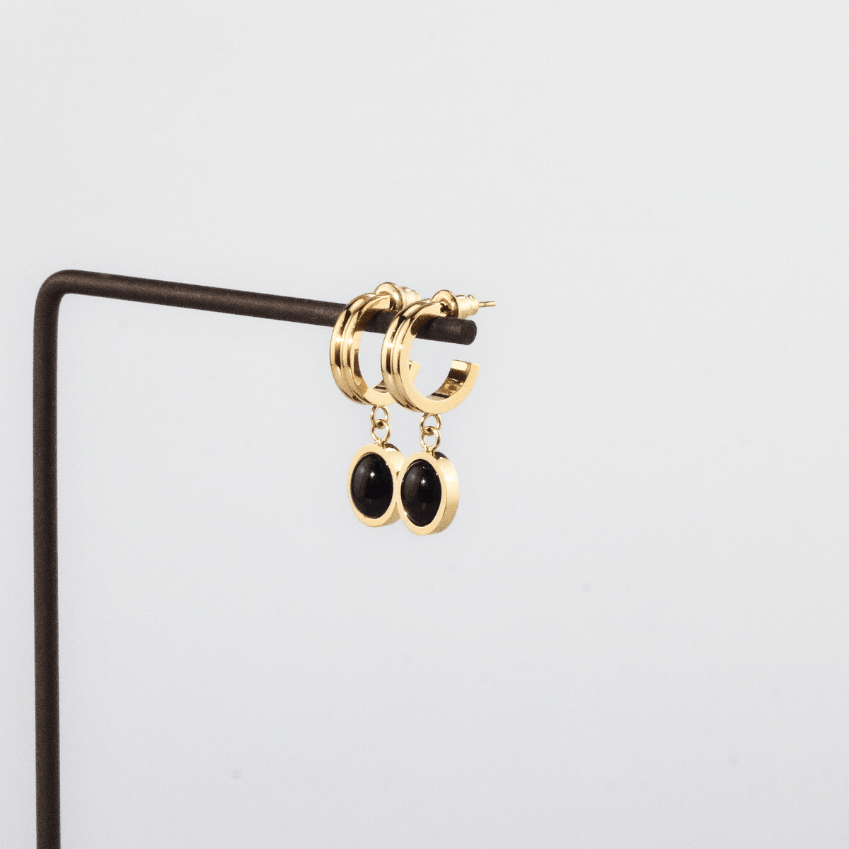 Black Onyx Drop Hoop -Earrings