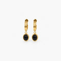 Black Onyx Drop Hoop Earrings - Hypoallergenic 316L