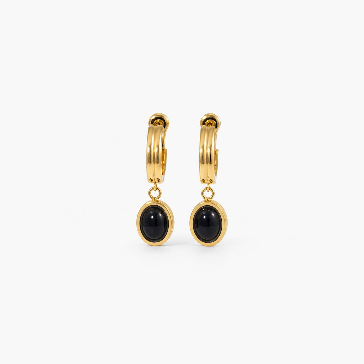 Black Onyx Drop Hoop Earrings