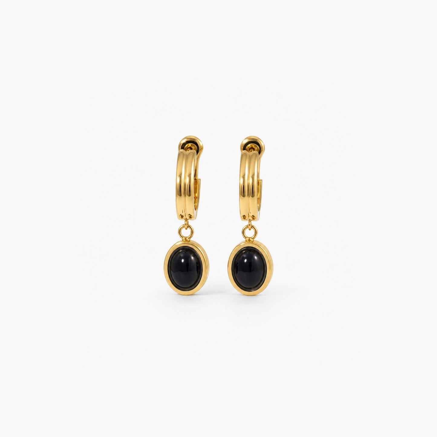 Black Onyx Drop Hoop Earrings