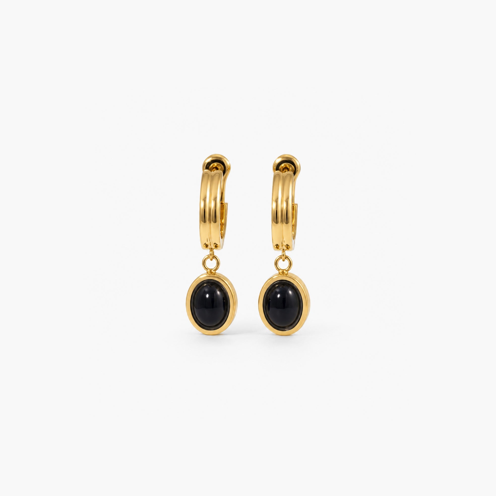 Black Onyx Drop Hoop Earrings