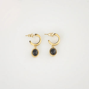 Black Onyx Drop Hoop Earrings