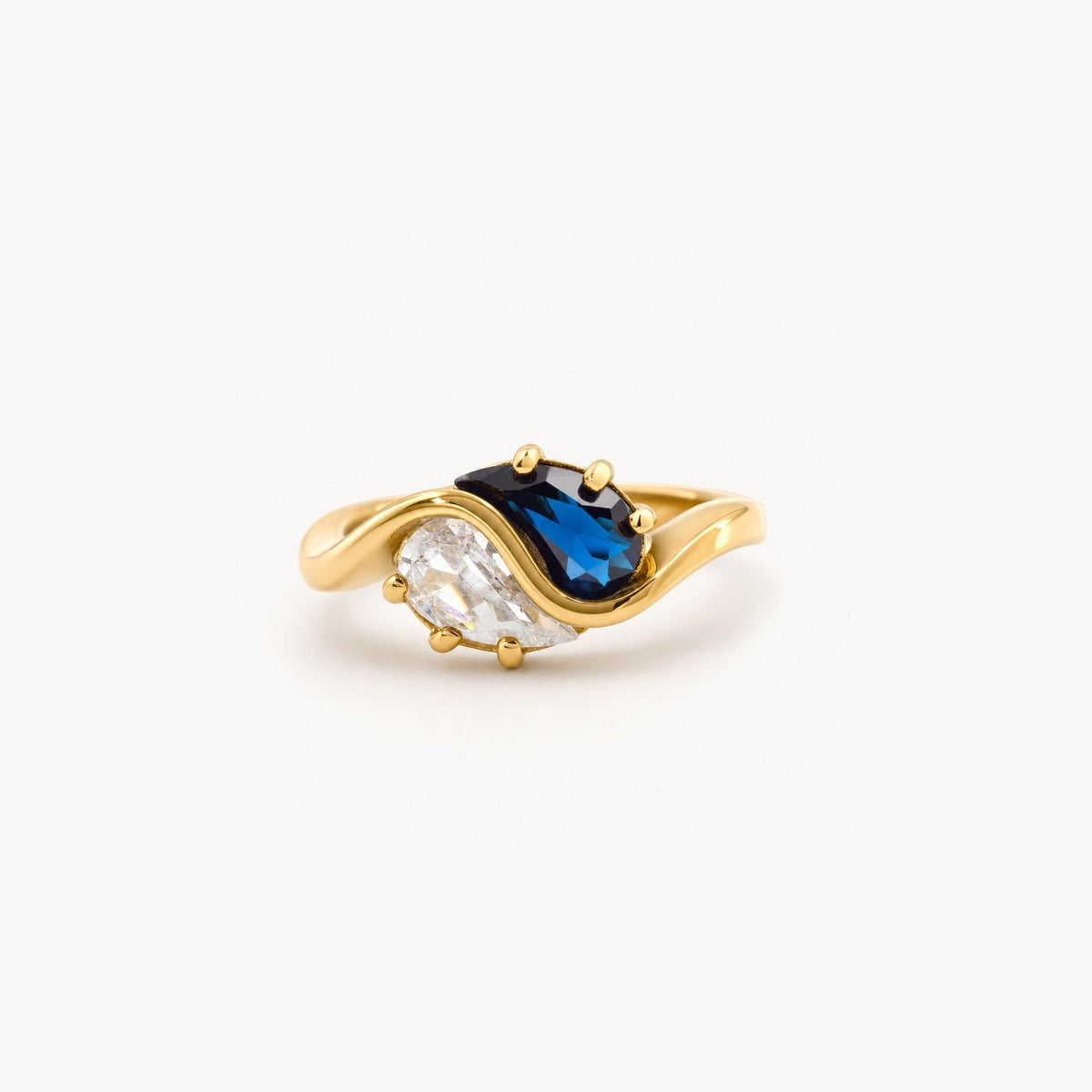 blue stone ring in stainless steel, gold waterproof ring 