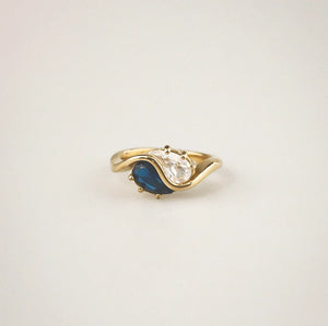 blue stone ring in stainless steel, gold waterproof ring 