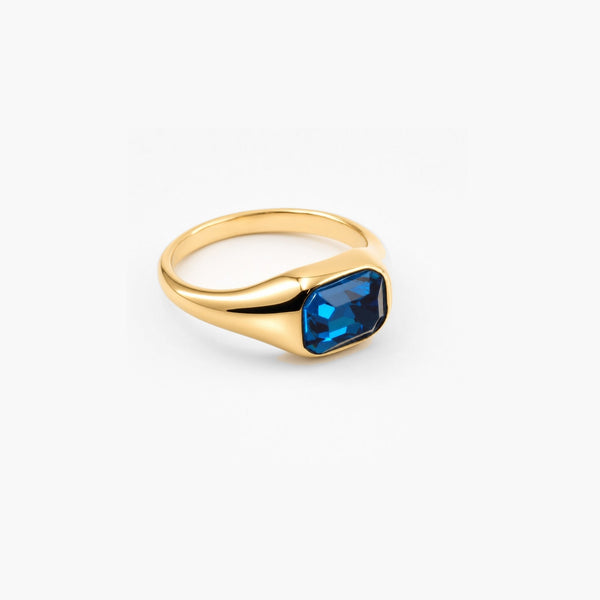 Blue Emerald Cut Ring - Waterproof Stainless Steel Ring