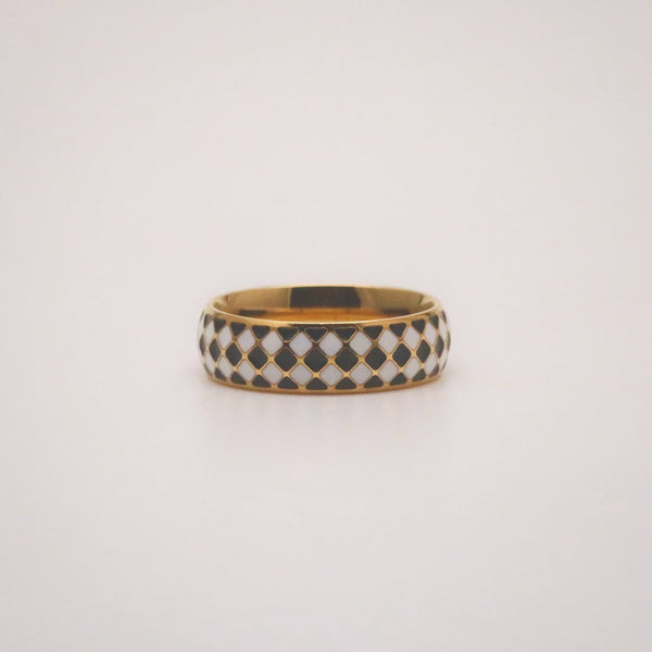 Waterproof Check Band Ring – Gold Plated Stainless Steel