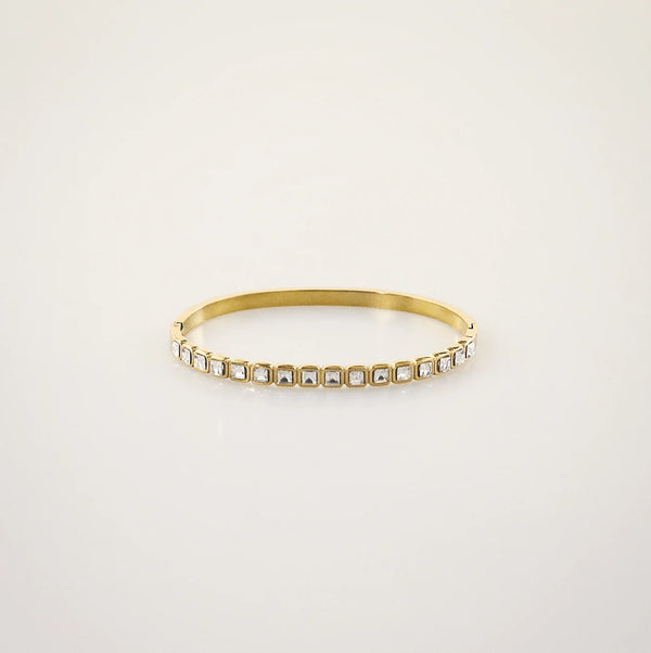 Waterproof Gold Bangle Bracelet with Clear Stones