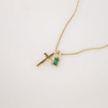 Personalized Cross & Birthstone Necklace - Waterproof Gold