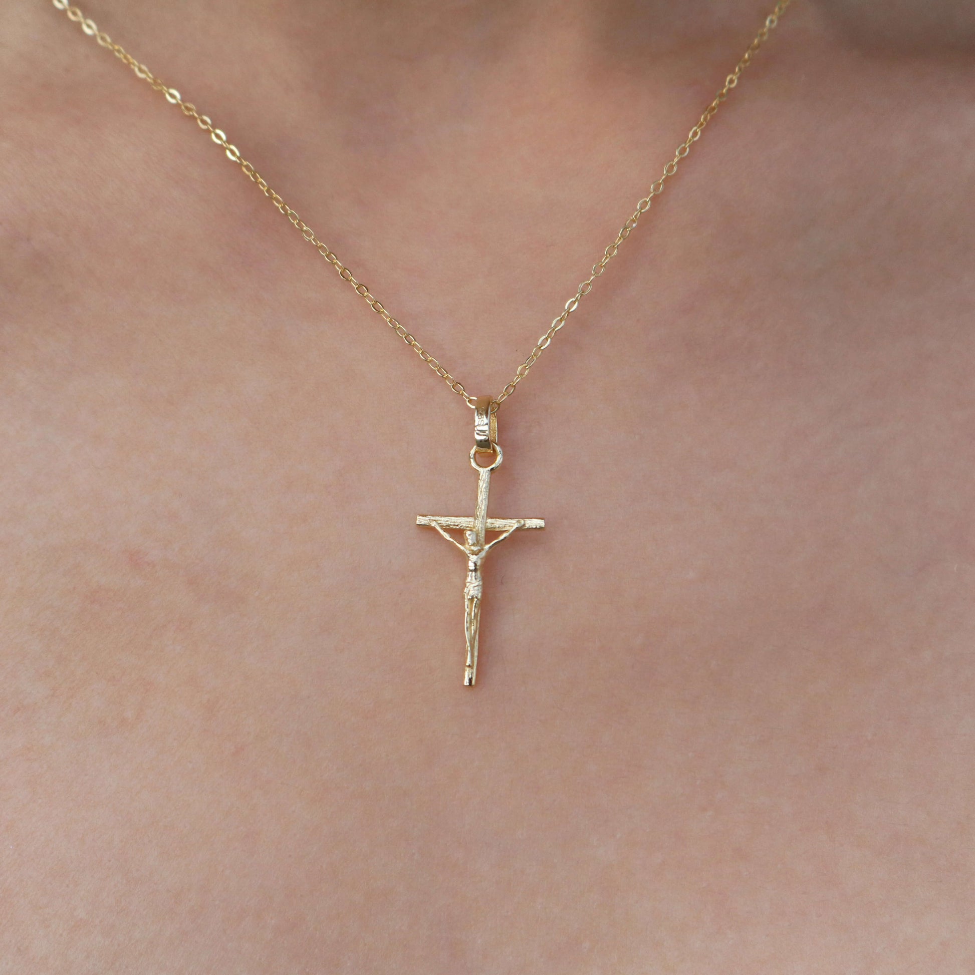 Hypoallergenic 14k Gold Plated Crucifix Pendant Necklace