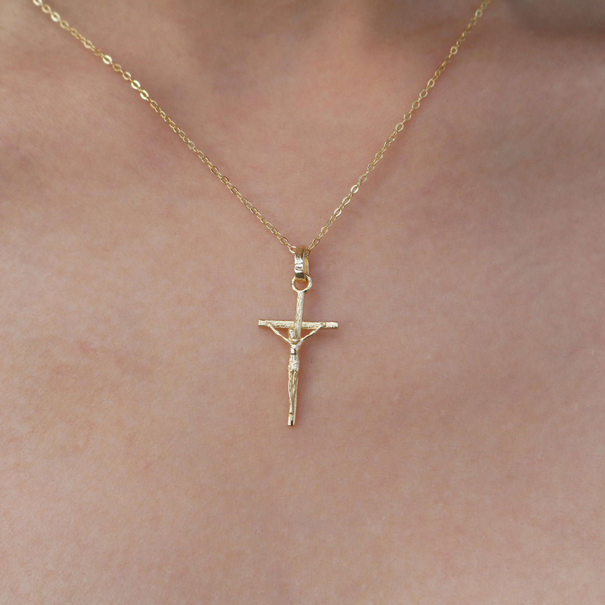 Hypoallergenic 14k Gold Plated Crucifix Pendant Necklace