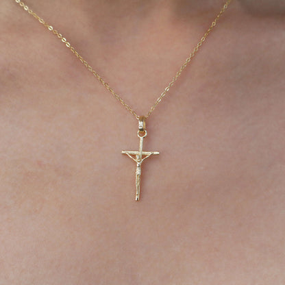 Hypoallergenic 14k Gold Plated Crucifix Pendant Necklace